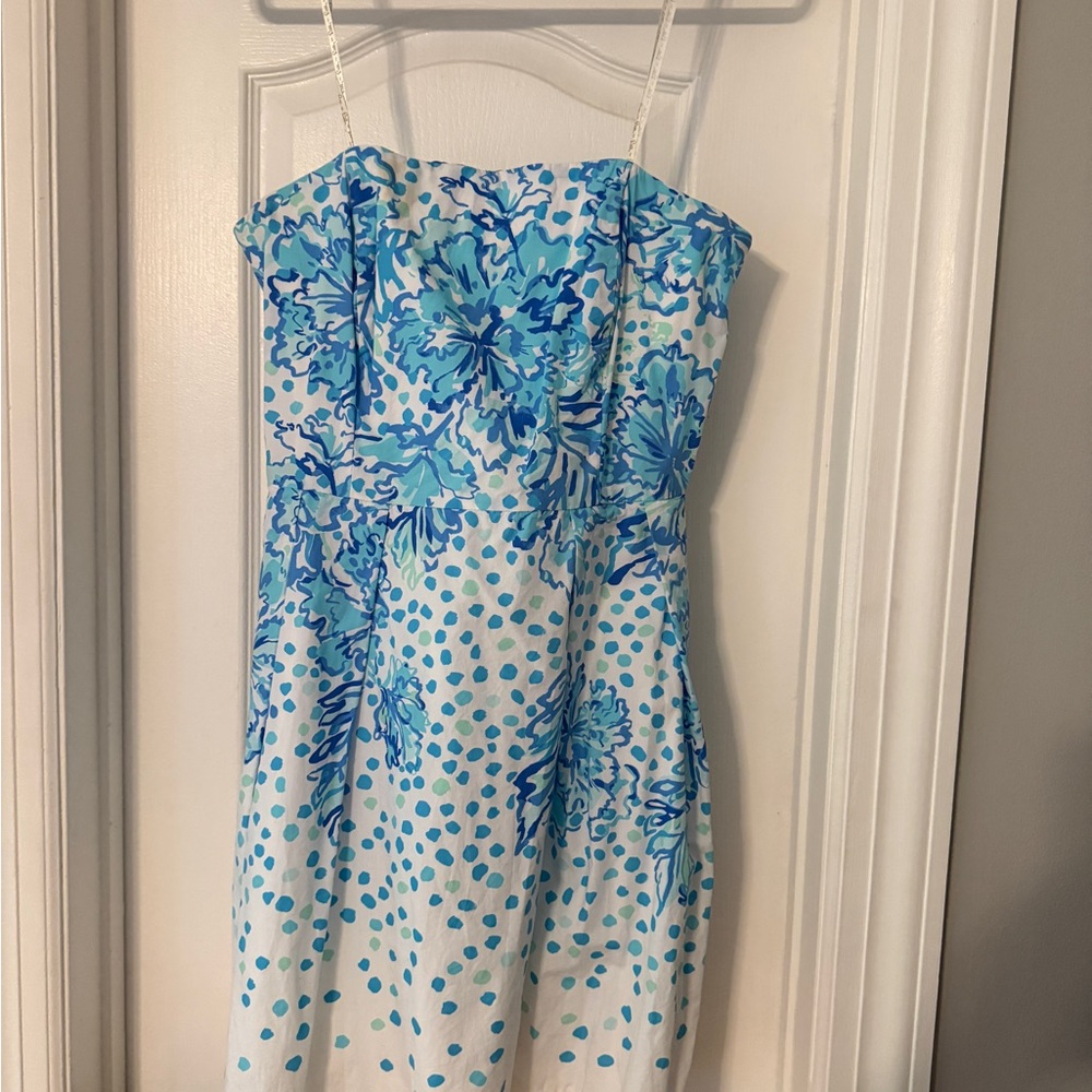 Lilly Pulitzer Blue and White Strapless Dress
